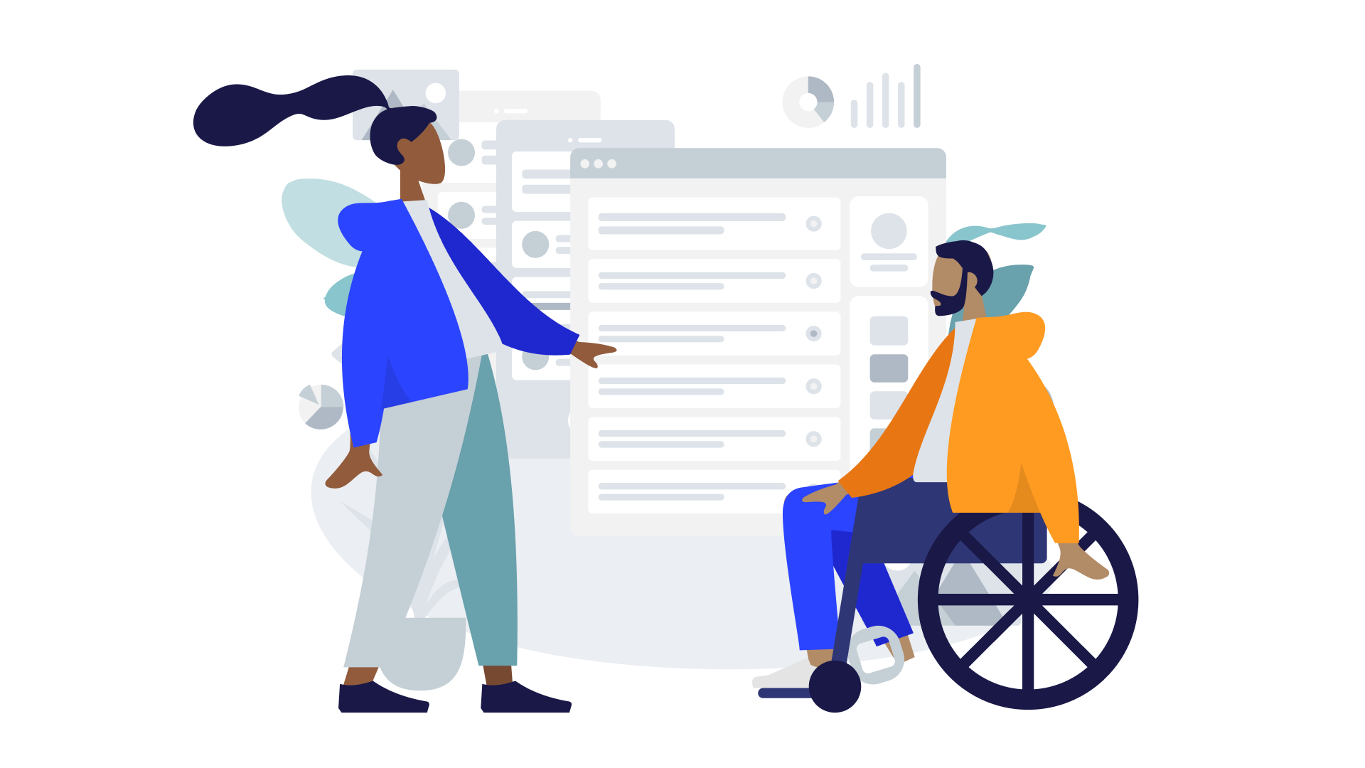 Illustration of a person in a wheelchair accessing the web